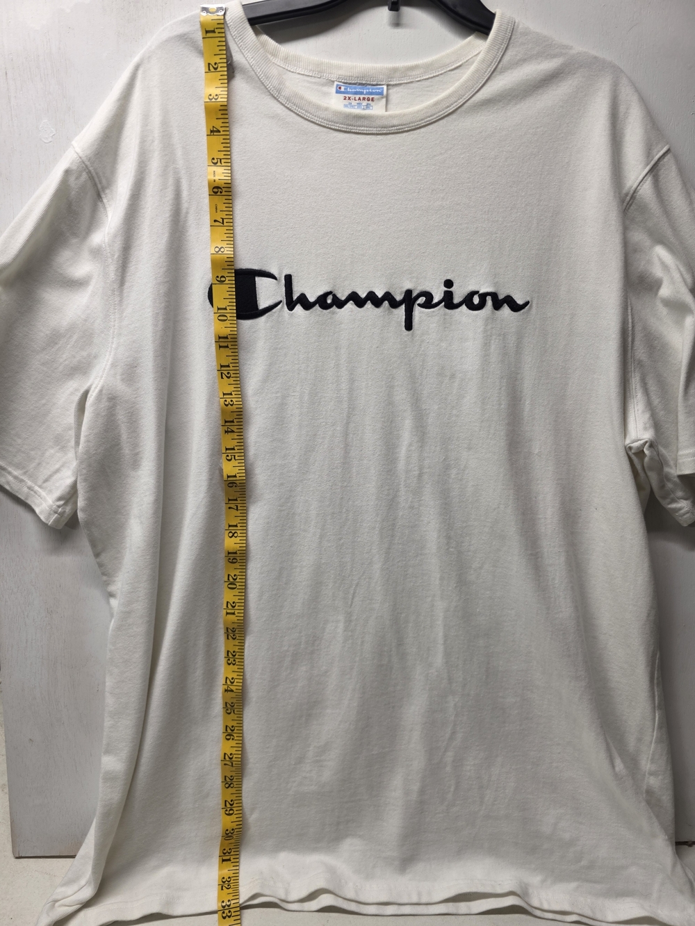 Vintage Y2K Champion T Shirt Mens 2XL White Embroidered Script Logo Spellout XXL - Picture 6 of 10